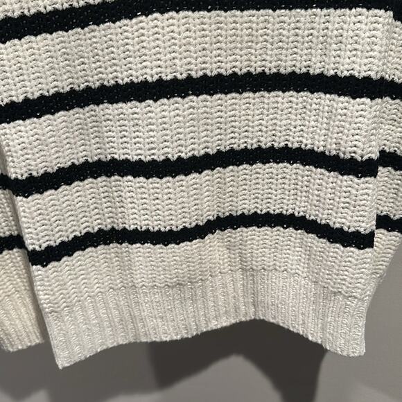 Entro Large Stripe Knit Cap Short Sleeve Sweater Top - Picture 8 of 10
